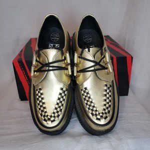 T.U.K Viva Mondo Leather Retro Creeper Shoes Gold and Black  Size W5/M3